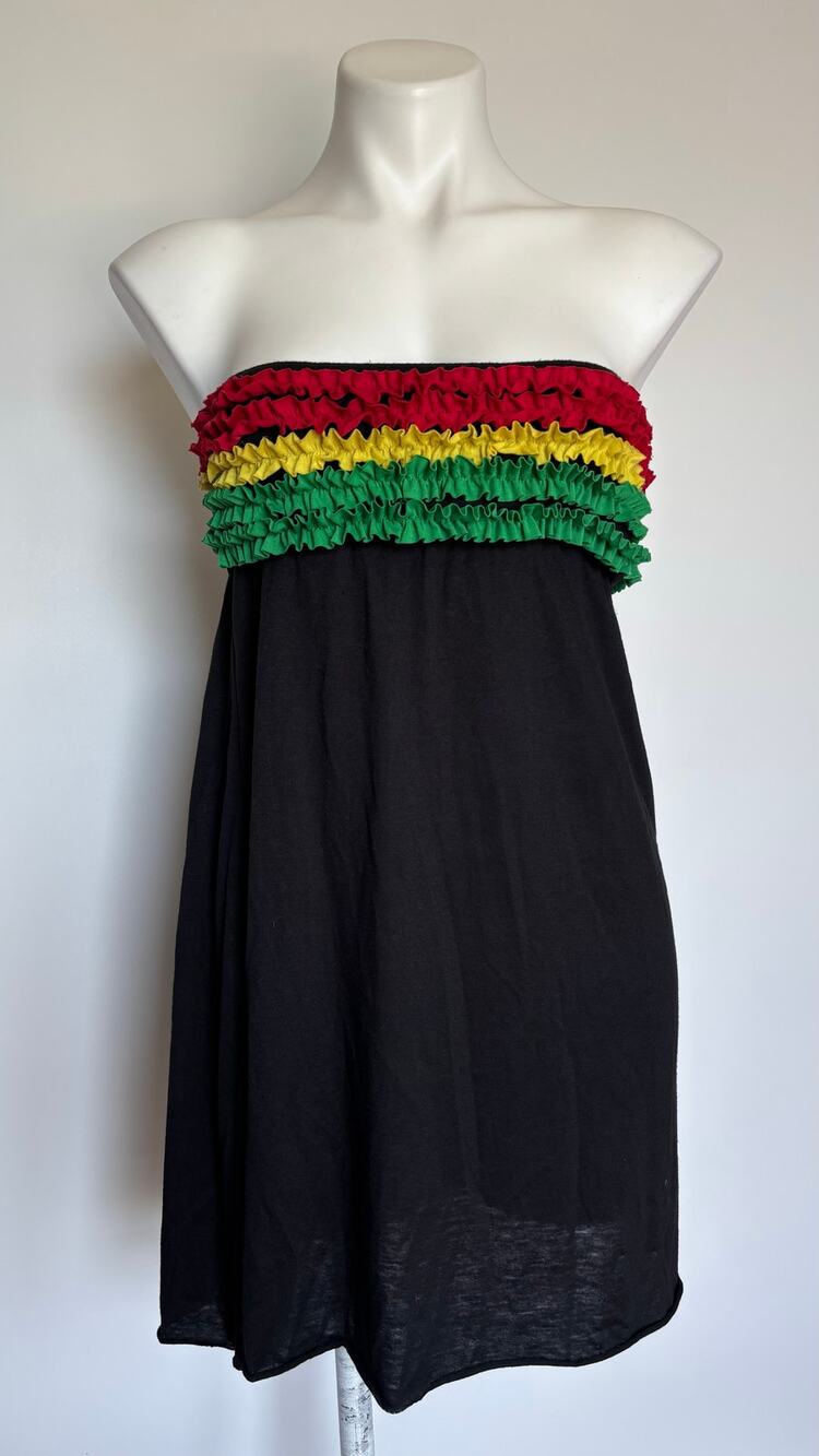 VTG Jamaica Reggae Rasta Ruffle Tube Dress Bob Marley Festival USA Paper Tag Y2K